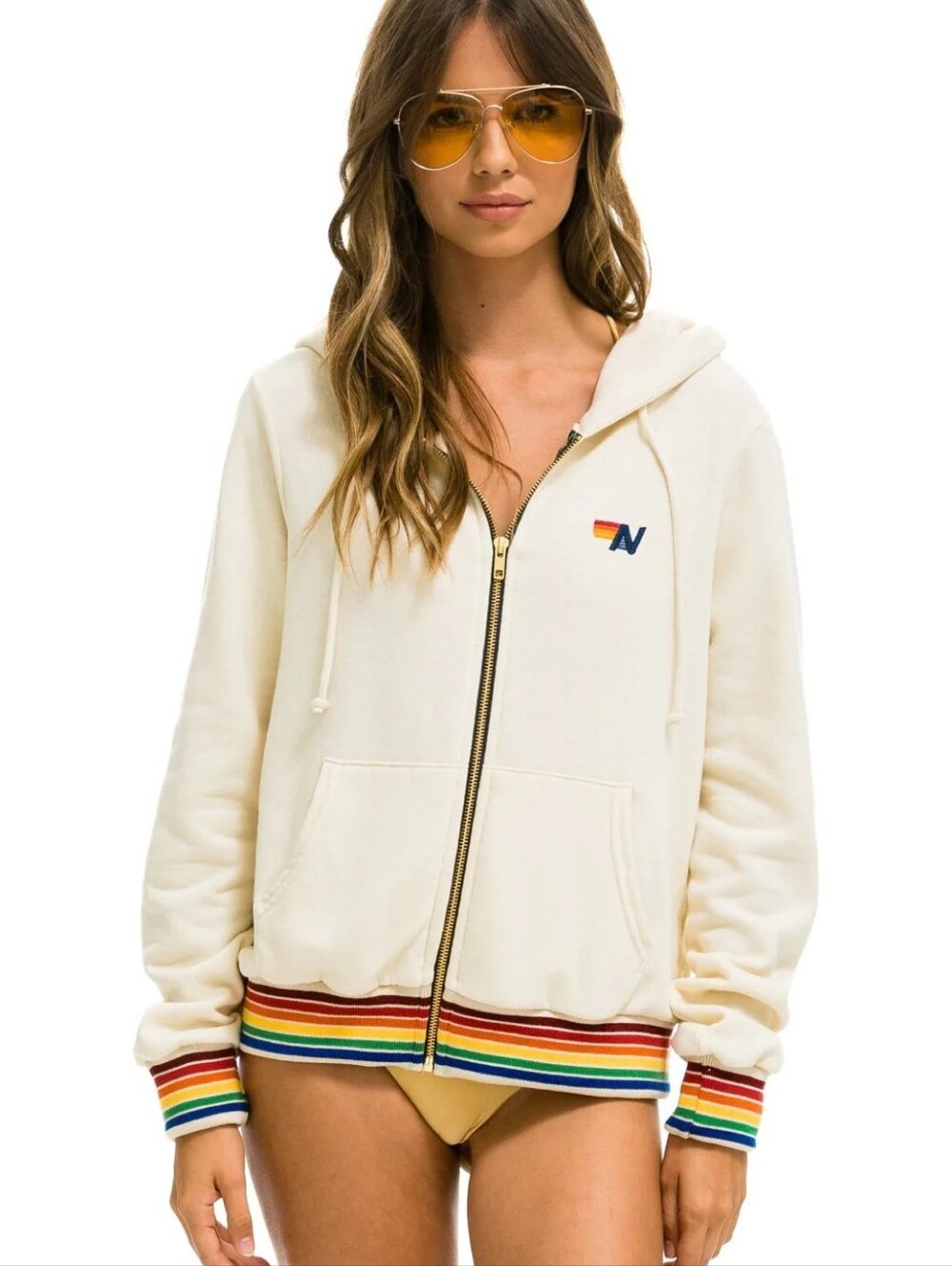Aviator Nation Women's Rainbow Rib Zip Hoodie